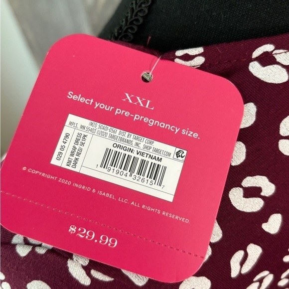 Isabel Maternity Knit Dress High/Low Hem Short Sleeve Burgundy Leopard Print XXL - Picture 5 of 9